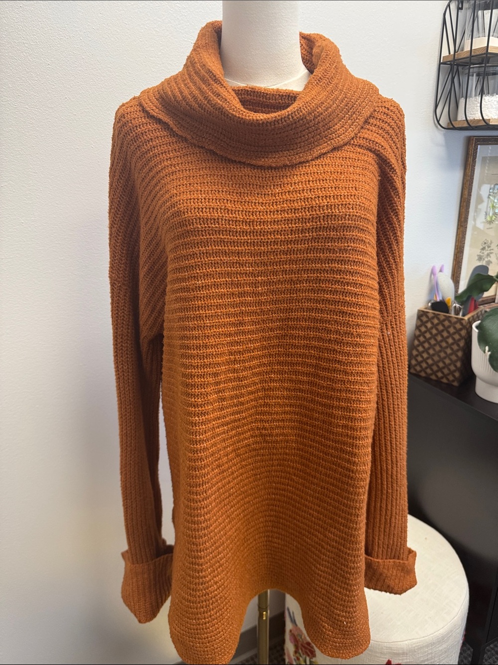 Anthropologie Cowlneck Sweater in Rust Orange